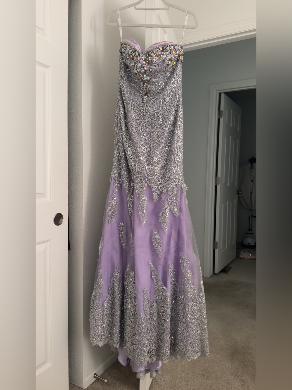 Tony Bowls Beauty Lilac and Silver Beaded Prom/Wedding Dress